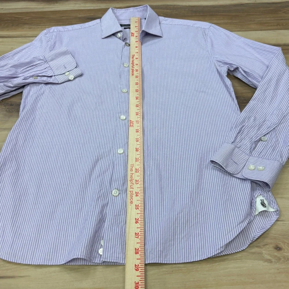 John Varvatos USA Button Up Men 15.5 32/33 Slim Cotton‎ Purple Stripe Heritage